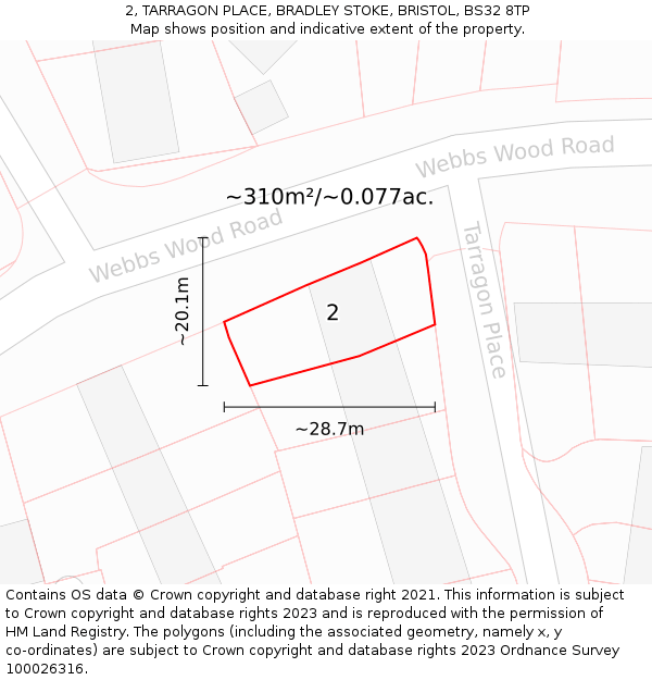 2, TARRAGON PLACE, BRADLEY STOKE, BRISTOL, BS32 8TP: Plot and title map