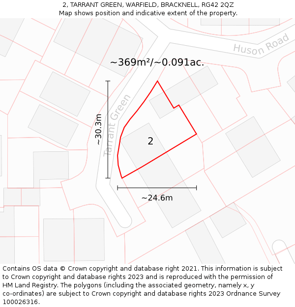2, TARRANT GREEN, WARFIELD, BRACKNELL, RG42 2QZ: Plot and title map