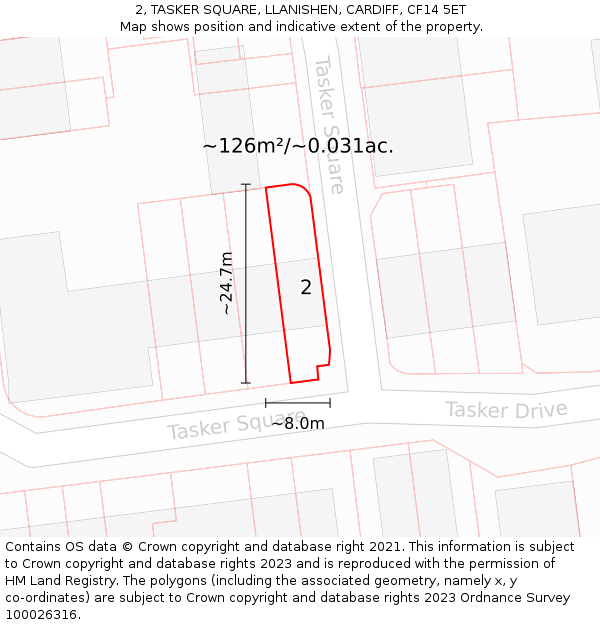 2, TASKER SQUARE, LLANISHEN, CARDIFF, CF14 5ET: Plot and title map