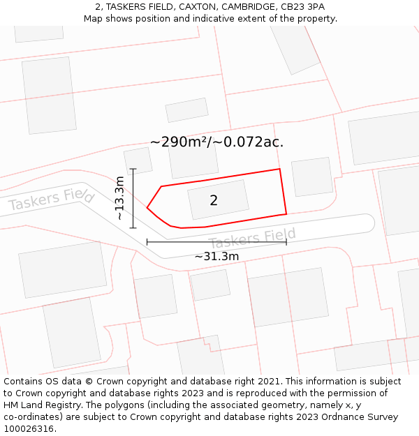 2, TASKERS FIELD, CAXTON, CAMBRIDGE, CB23 3PA: Plot and title map