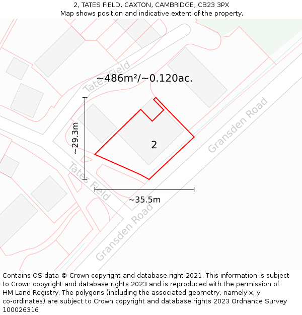 2, TATES FIELD, CAXTON, CAMBRIDGE, CB23 3PX: Plot and title map