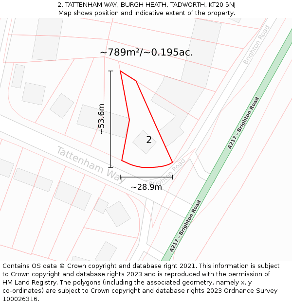 2, TATTENHAM WAY, BURGH HEATH, TADWORTH, KT20 5NJ: Plot and title map