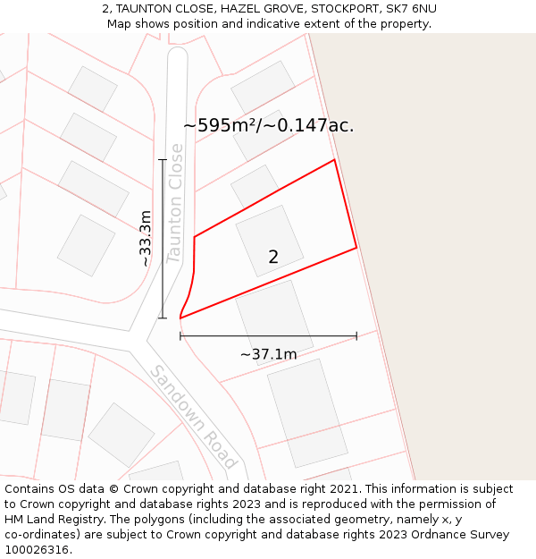 2, TAUNTON CLOSE, HAZEL GROVE, STOCKPORT, SK7 6NU: Plot and title map
