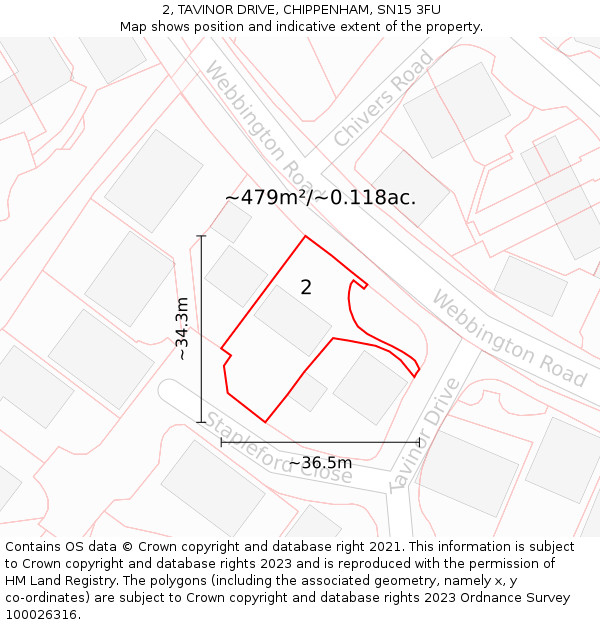 2, TAVINOR DRIVE, CHIPPENHAM, SN15 3FU: Plot and title map