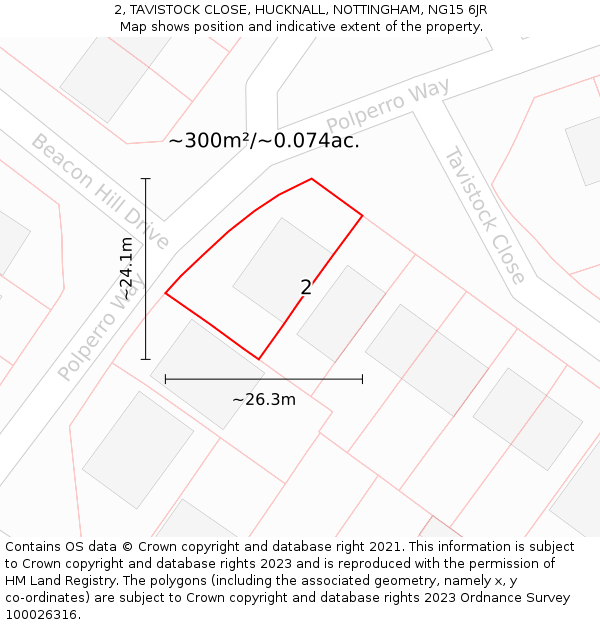 2, TAVISTOCK CLOSE, HUCKNALL, NOTTINGHAM, NG15 6JR: Plot and title map