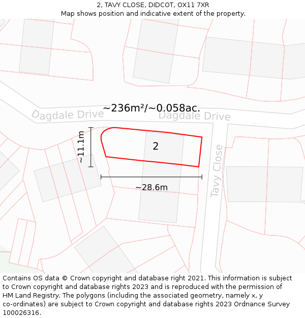 2, TAVY CLOSE, DIDCOT, OX11 7XR: Plot and title map