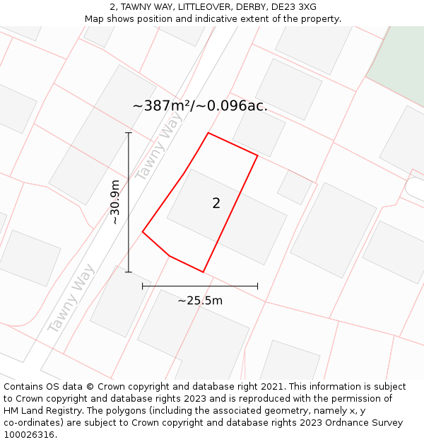 2, TAWNY WAY, LITTLEOVER, DERBY, DE23 3XG: Plot and title map