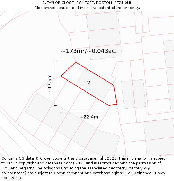 2, TAYLOR CLOSE, FISHTOFT, BOSTON, PE21 0NL: Plot and title map