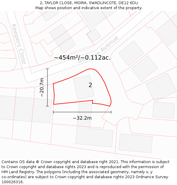 2, TAYLOR CLOSE, MOIRA, SWADLINCOTE, DE12 6DU: Plot and title map