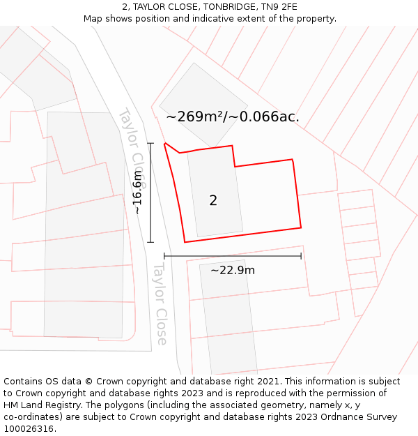 2, TAYLOR CLOSE, TONBRIDGE, TN9 2FE: Plot and title map