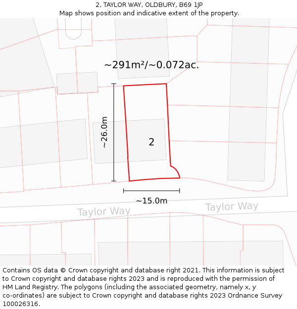 2, TAYLOR WAY, OLDBURY, B69 1JP: Plot and title map