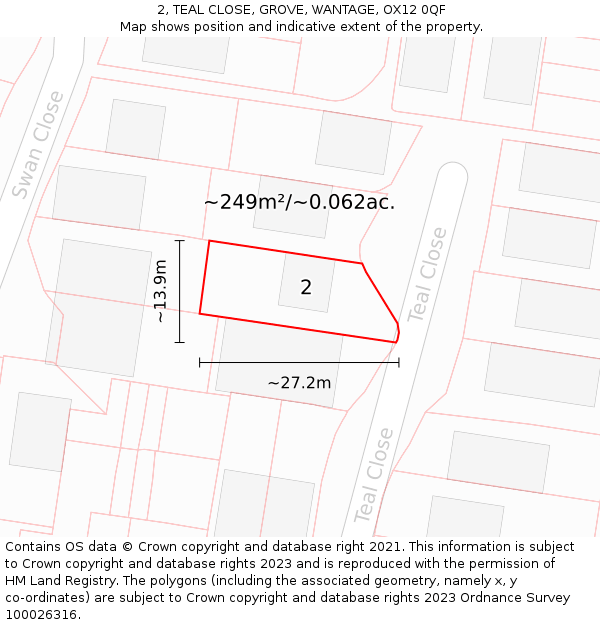2, TEAL CLOSE, GROVE, WANTAGE, OX12 0QF: Plot and title map