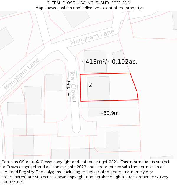 2, TEAL CLOSE, HAYLING ISLAND, PO11 9NN: Plot and title map