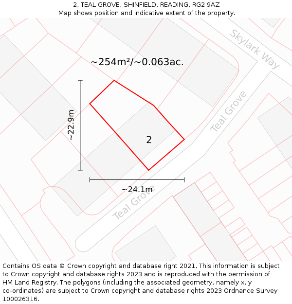 2, TEAL GROVE, SHINFIELD, READING, RG2 9AZ: Plot and title map