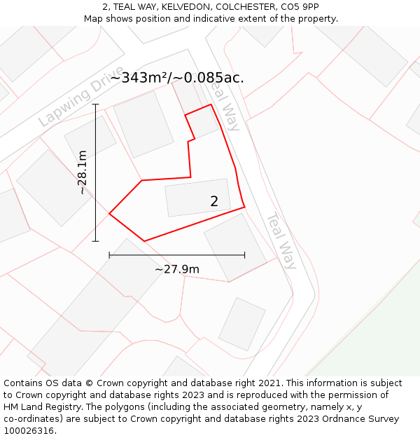 2, TEAL WAY, KELVEDON, COLCHESTER, CO5 9PP: Plot and title map