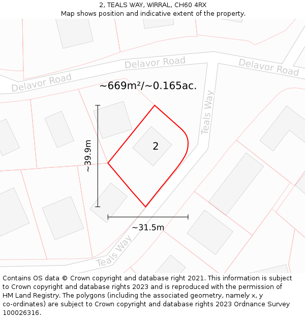 2, TEALS WAY, WIRRAL, CH60 4RX: Plot and title map