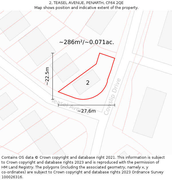 2, TEASEL AVENUE, PENARTH, CF64 2QE: Plot and title map