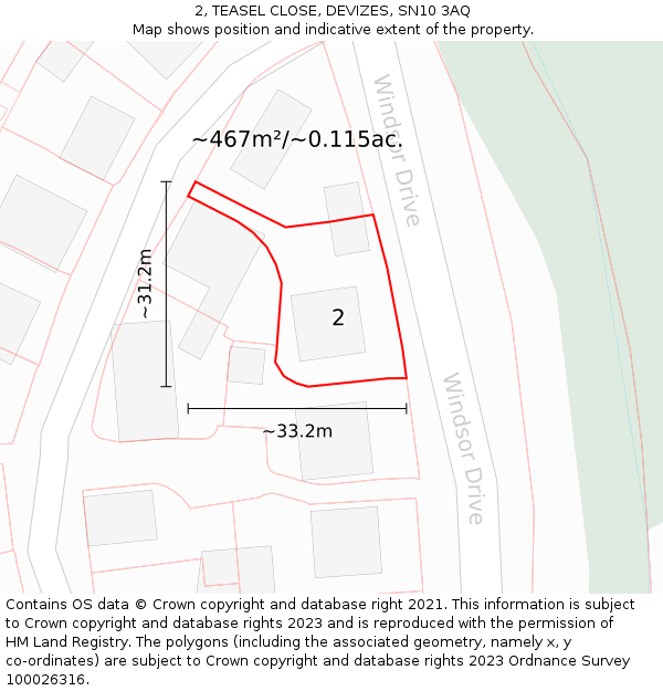 2, TEASEL CLOSE, DEVIZES, SN10 3AQ: Plot and title map