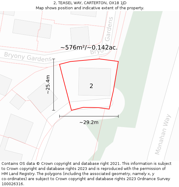 2, TEASEL WAY, CARTERTON, OX18 1JD: Plot and title map