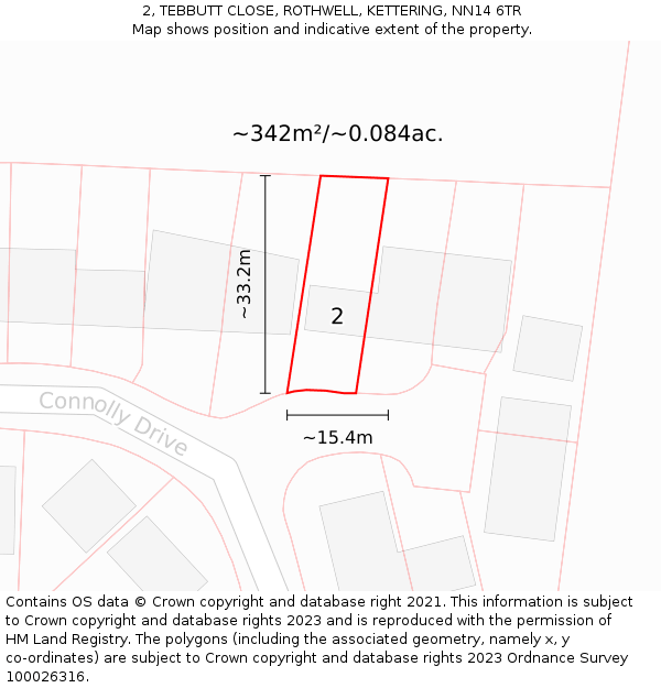 2, TEBBUTT CLOSE, ROTHWELL, KETTERING, NN14 6TR: Plot and title map