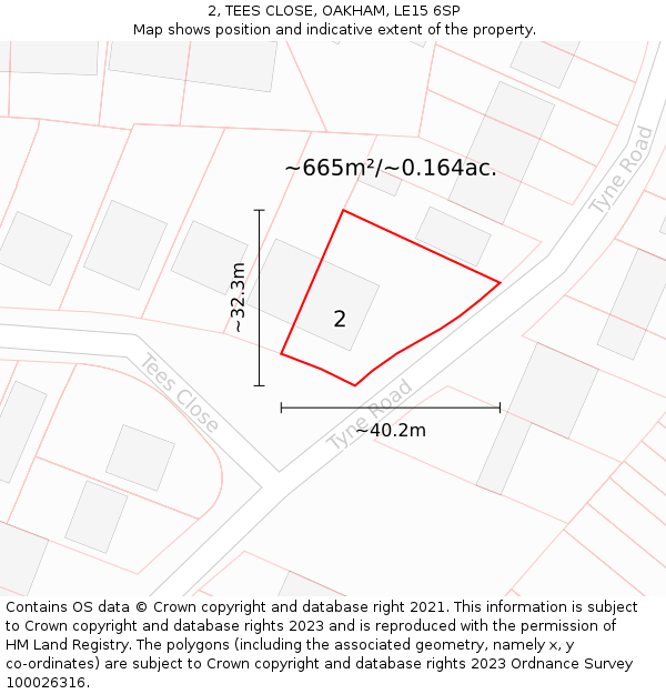 2, TEES CLOSE, OAKHAM, LE15 6SP: Plot and title map