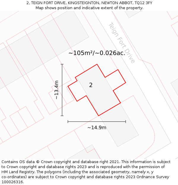 2, TEIGN FORT DRIVE, KINGSTEIGNTON, NEWTON ABBOT, TQ12 3FY: Plot and title map
