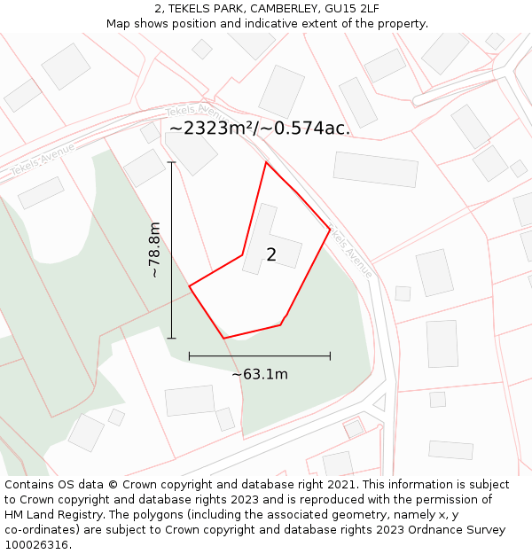 2, TEKELS PARK, CAMBERLEY, GU15 2LF: Plot and title map
