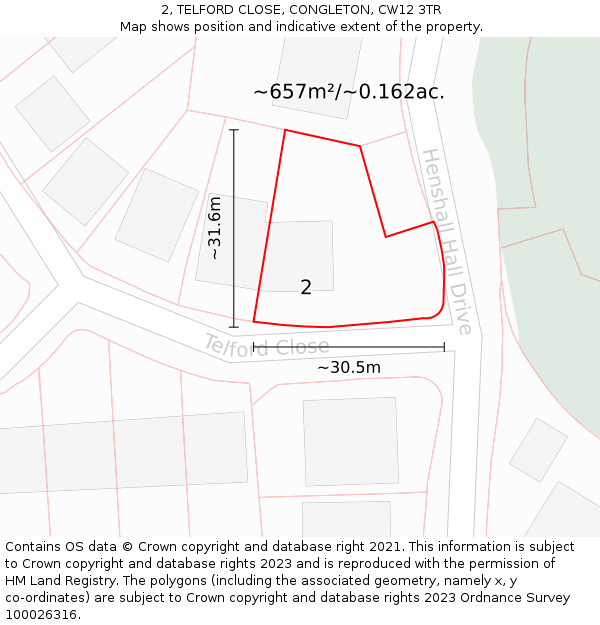 2, TELFORD CLOSE, CONGLETON, CW12 3TR: Plot and title map