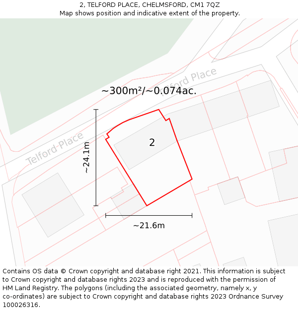 2, TELFORD PLACE, CHELMSFORD, CM1 7QZ: Plot and title map