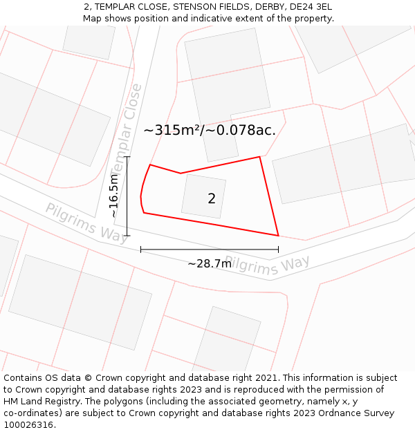 2, TEMPLAR CLOSE, STENSON FIELDS, DERBY, DE24 3EL: Plot and title map