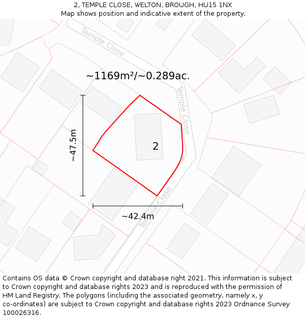 2, TEMPLE CLOSE, WELTON, BROUGH, HU15 1NX: Plot and title map