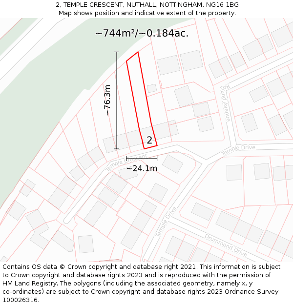2, TEMPLE CRESCENT, NUTHALL, NOTTINGHAM, NG16 1BG: Plot and title map