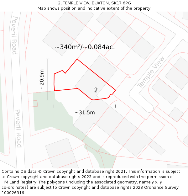 2, TEMPLE VIEW, BUXTON, SK17 6PG: Plot and title map