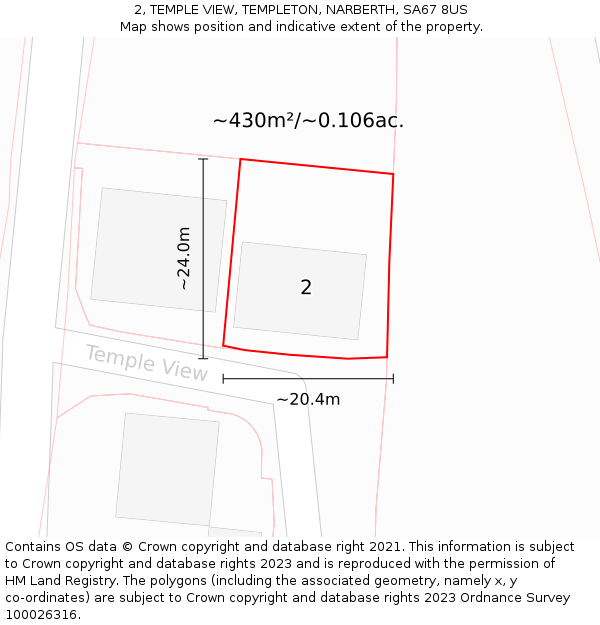 2, TEMPLE VIEW, TEMPLETON, NARBERTH, SA67 8US: Plot and title map