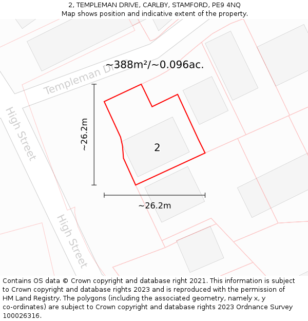 2, TEMPLEMAN DRIVE, CARLBY, STAMFORD, PE9 4NQ: Plot and title map