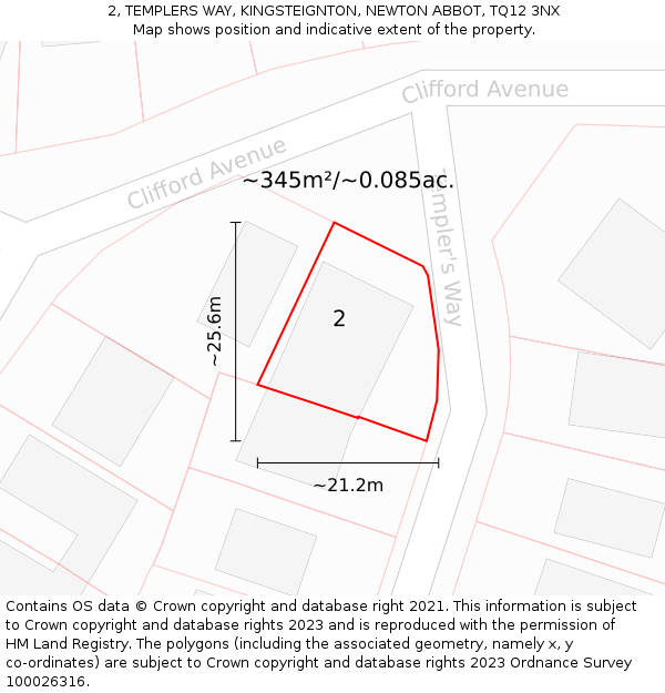 2, TEMPLERS WAY, KINGSTEIGNTON, NEWTON ABBOT, TQ12 3NX: Plot and title map