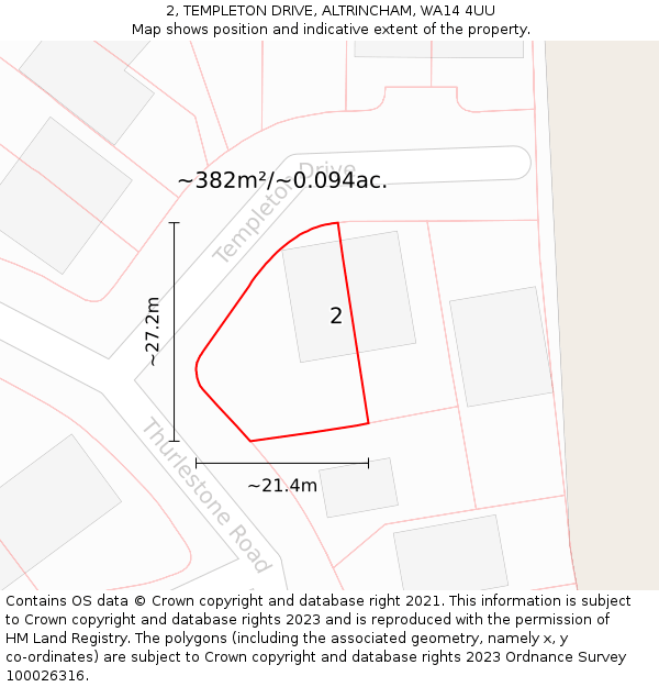 2, TEMPLETON DRIVE, ALTRINCHAM, WA14 4UU: Plot and title map