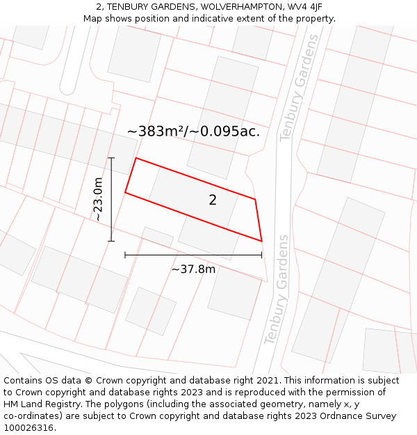2, TENBURY GARDENS, WOLVERHAMPTON, WV4 4JF: Plot and title map