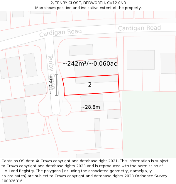 2, TENBY CLOSE, BEDWORTH, CV12 0NR: Plot and title map