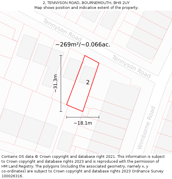 2, TENNYSON ROAD, BOURNEMOUTH, BH9 2UY: Plot and title map