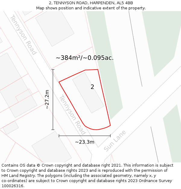 2, TENNYSON ROAD, HARPENDEN, AL5 4BB: Plot and title map