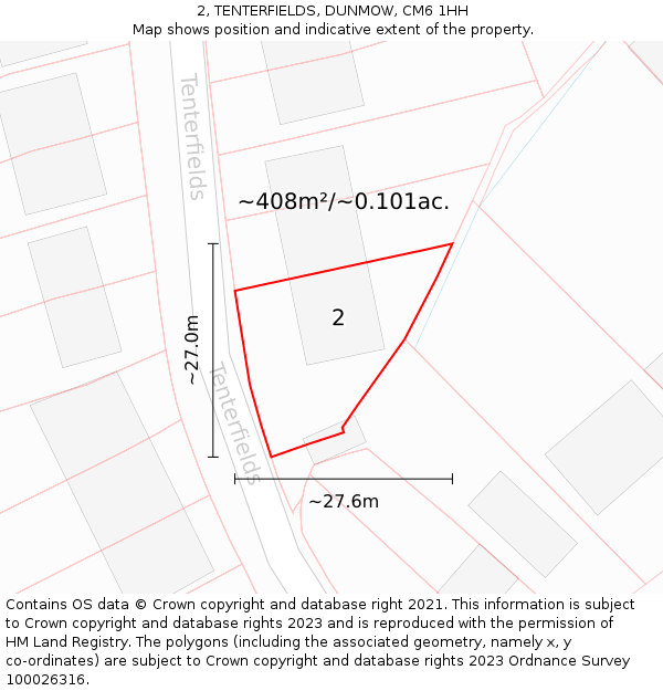 2, TENTERFIELDS, DUNMOW, CM6 1HH: Plot and title map