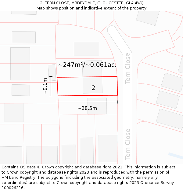 2, TERN CLOSE, ABBEYDALE, GLOUCESTER, GL4 4WQ: Plot and title map