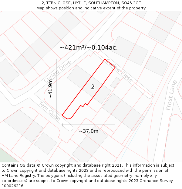 2, TERN CLOSE, HYTHE, SOUTHAMPTON, SO45 3GE: Plot and title map