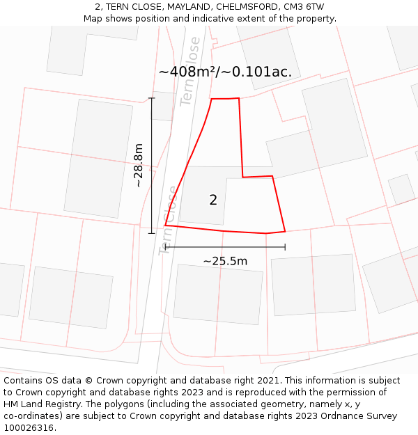 2, TERN CLOSE, MAYLAND, CHELMSFORD, CM3 6TW: Plot and title map