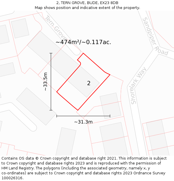 2, TERN GROVE, BUDE, EX23 8DB: Plot and title map