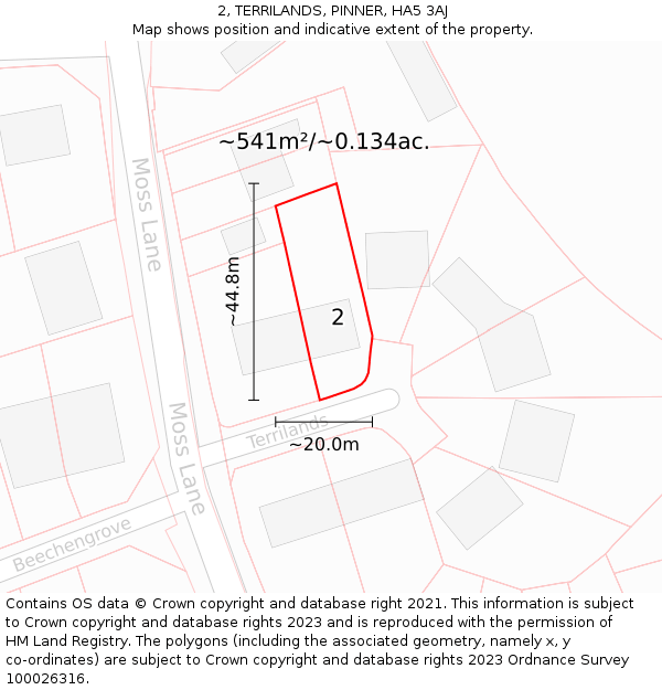 2, TERRILANDS, PINNER, HA5 3AJ: Plot and title map