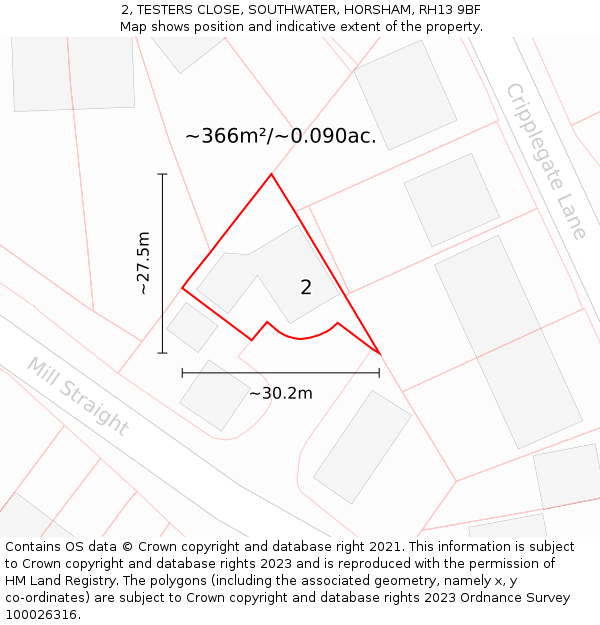 2, TESTERS CLOSE, SOUTHWATER, HORSHAM, RH13 9BF: Plot and title map