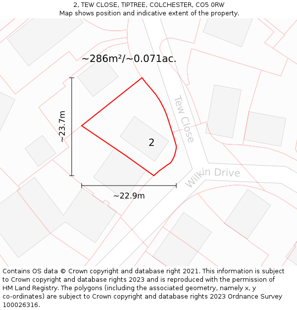 2, TEW CLOSE, TIPTREE, COLCHESTER, CO5 0RW: Plot and title map