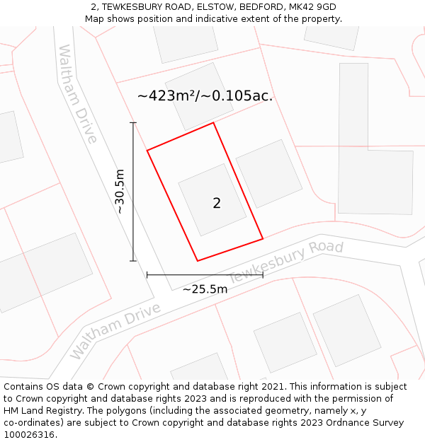 2, TEWKESBURY ROAD, ELSTOW, BEDFORD, MK42 9GD: Plot and title map